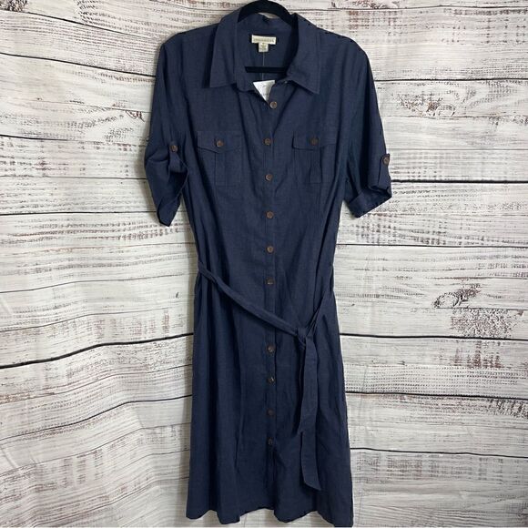 Appleseeds Dress Womens plus size 18 cuffed sleeves button up linen blend New - Picture 1 of 10